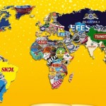 Mapa Mundi com o logo de cervejas