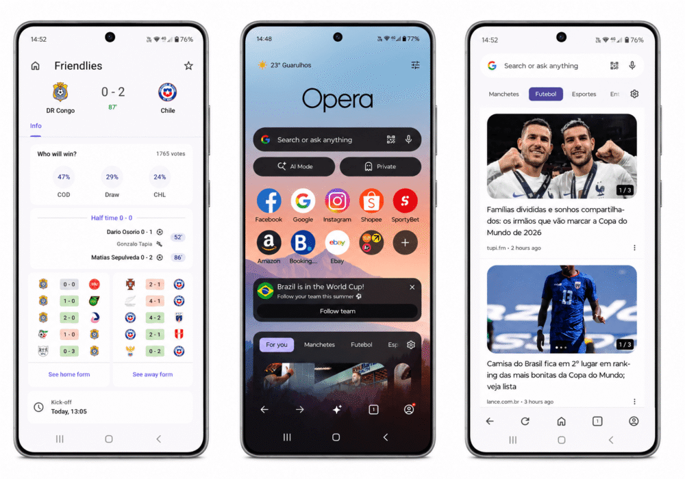 Copa de 2026 no expediente: Como o novo Opera para Android salva sua produtividade
